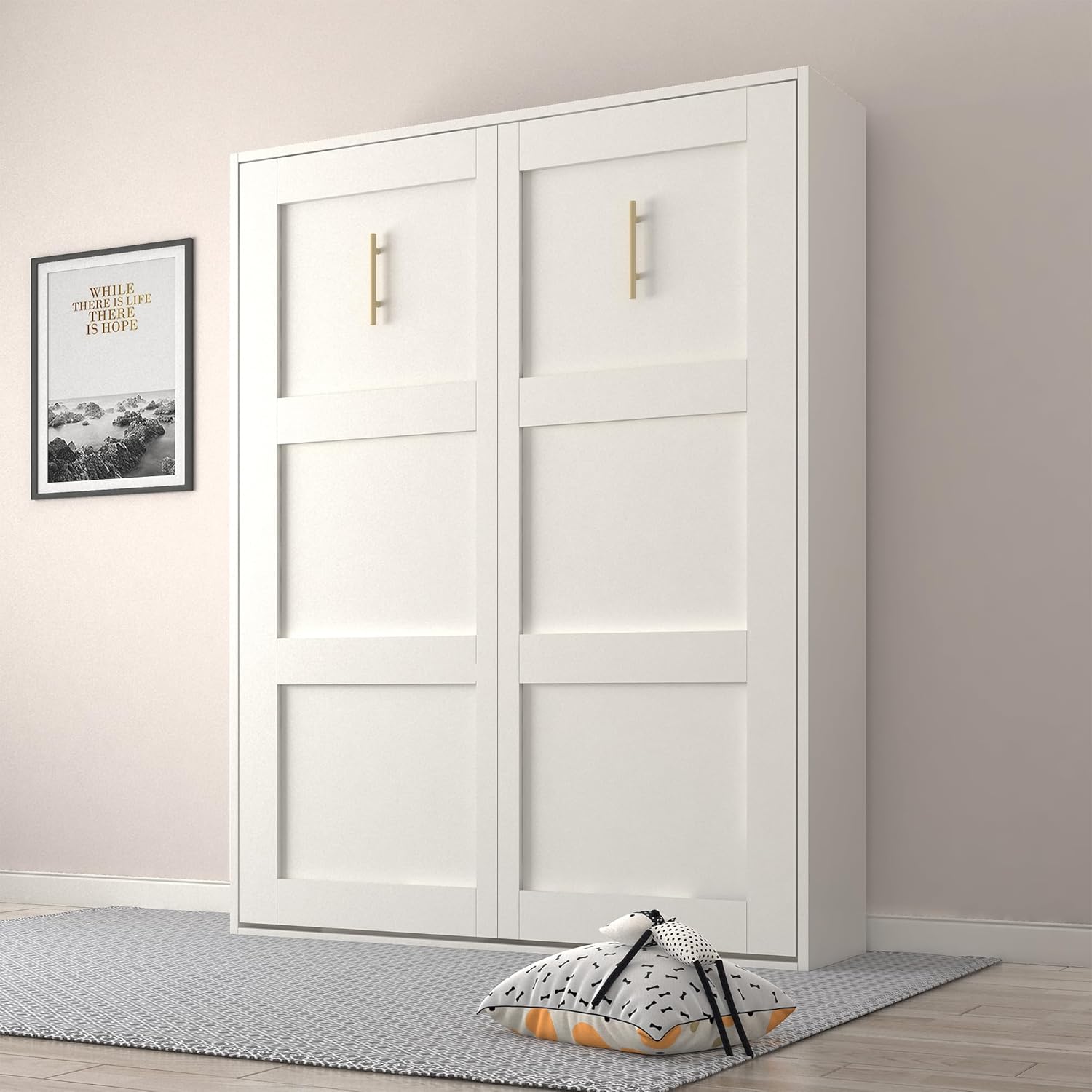 Dolonm Morden Deisgn Full Size Vertical Murphy Bed for Bedroom or Guestroom White Wall Bed Space Saving Hidden Bed