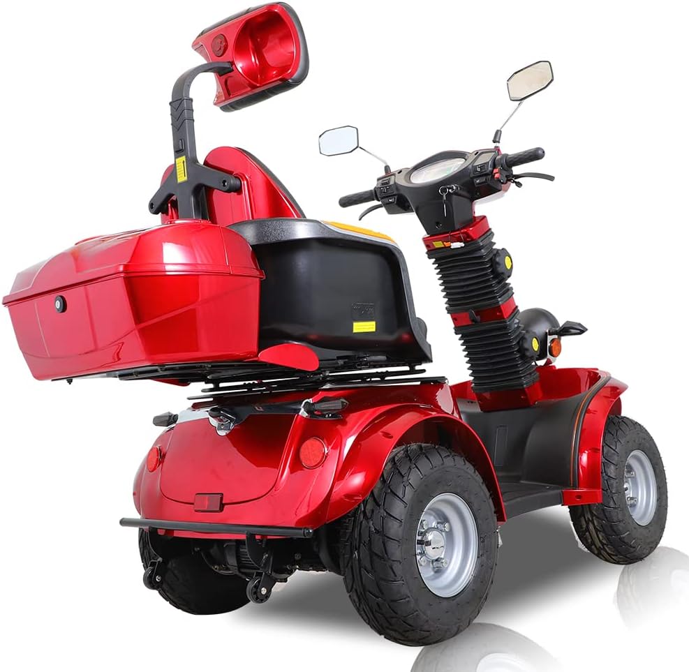Heavy Duty Mobility Scooters for Seniors & Adults 500lbs Capacity - Electric Powered Wheelchair Device 1000W All Terrain Off Road Scooter Travel, USB Charger Port Remote Key (RED DJD), 1Count