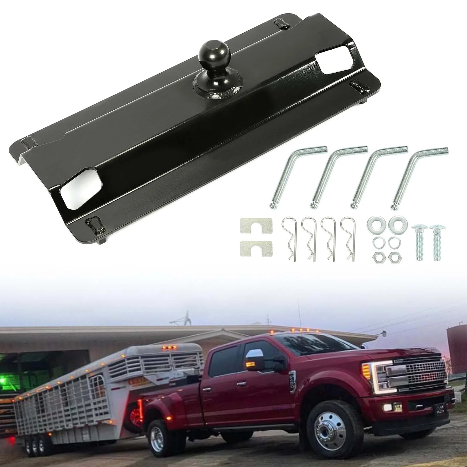 Kojem Universal Gooseneck Hitch Ball Adapter Plate for Standard 5th Fifth Wheel Rails for Pickup Truck Bed Tow 25,000 lbs 2-5/16-Inch Hitch Ball
