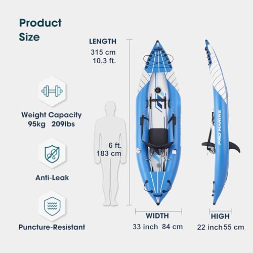 Inflatable Kayak Deluxe Oar Included, Blow up Touring Kayak Set,with adjustable Seat and Pump,Lightweight and Portable,paddles and bag