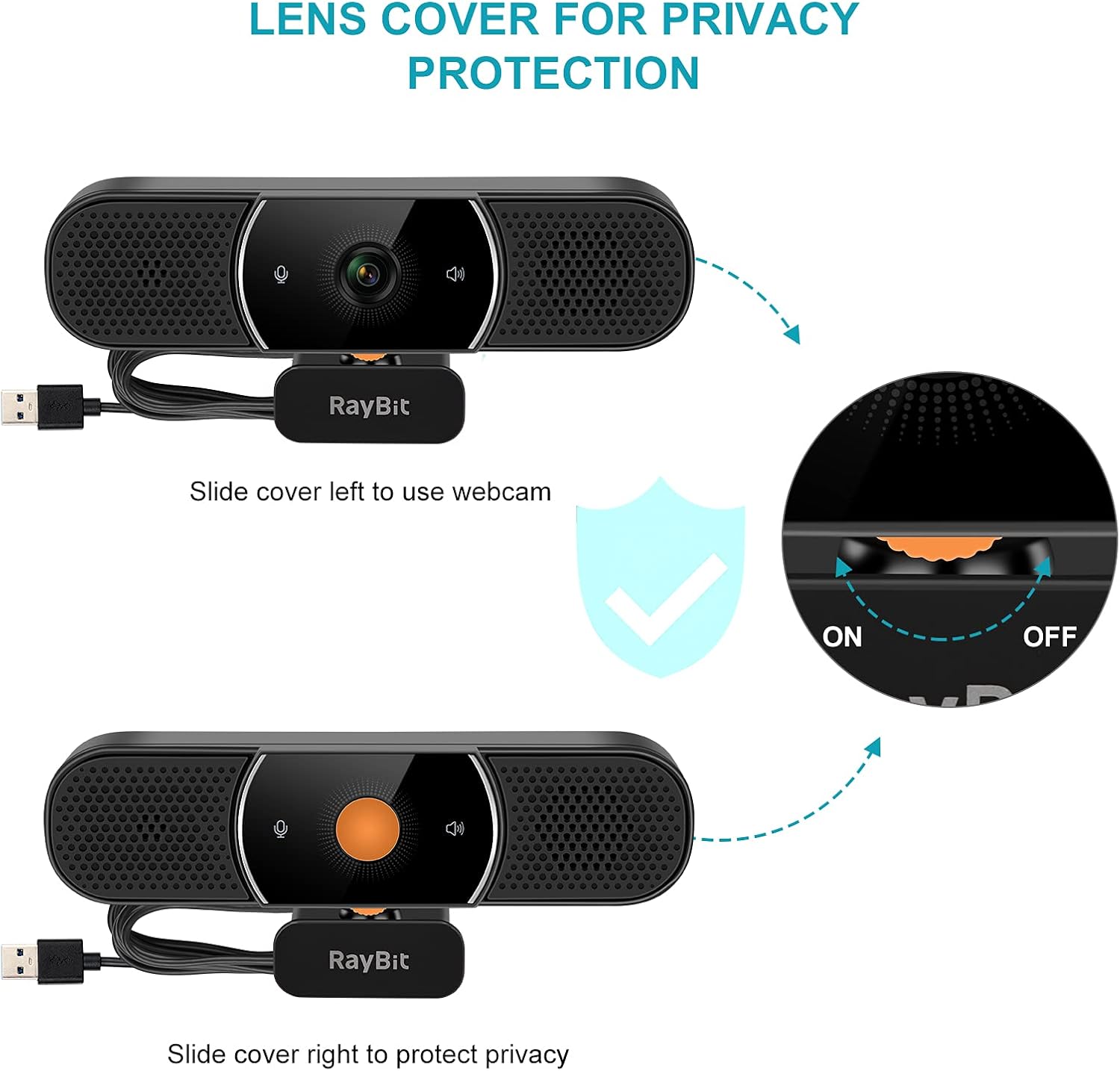 3 in 1 Webcam - Webcam with Microphone and Speaker, Professional Hi-Fi Speakers & Noise Reduction Mic Arrays, Built-in Privacy Cover & w/Light Correction & Autofocus Conference Computer Camera Pack of 2