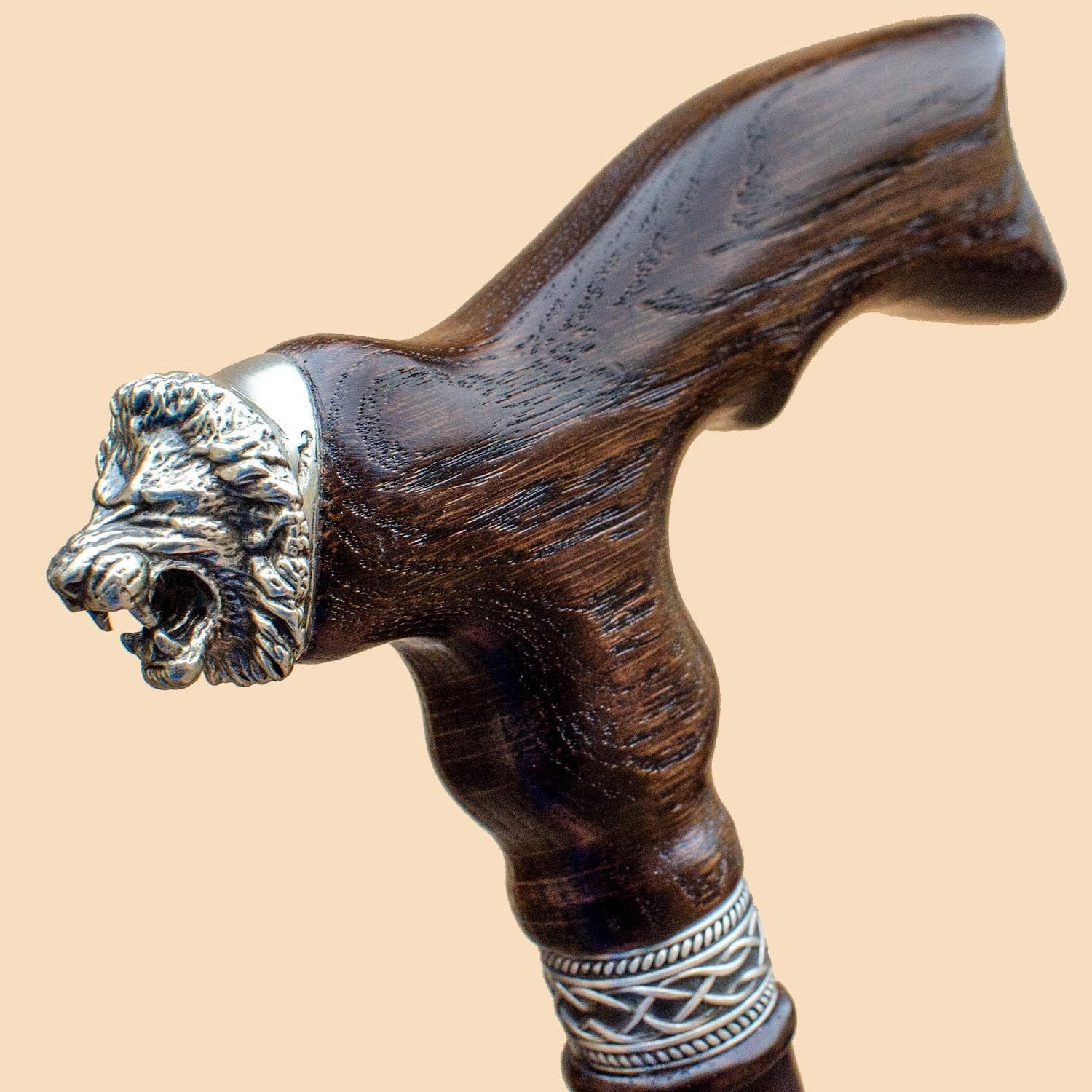 Unique Wooden Walking Cane for Men - Lion - Carved Wood Canes Unusual Walking Stick
