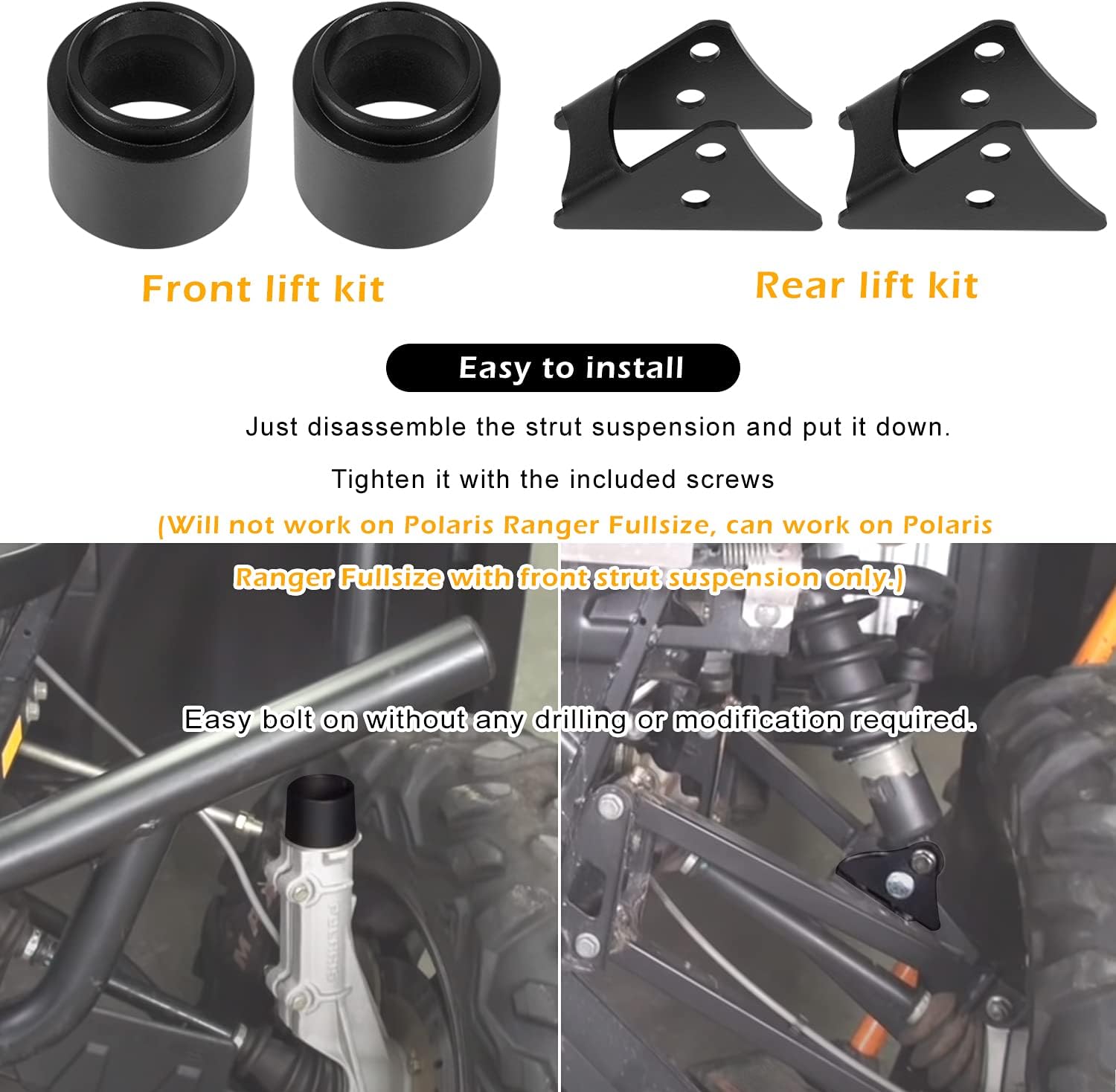 2.5'' Lift Kit UTV Front and Rear Suspension Fit For 2014-2021 Polaris Ranger 500/570 /Crew Midsize Pack of 2