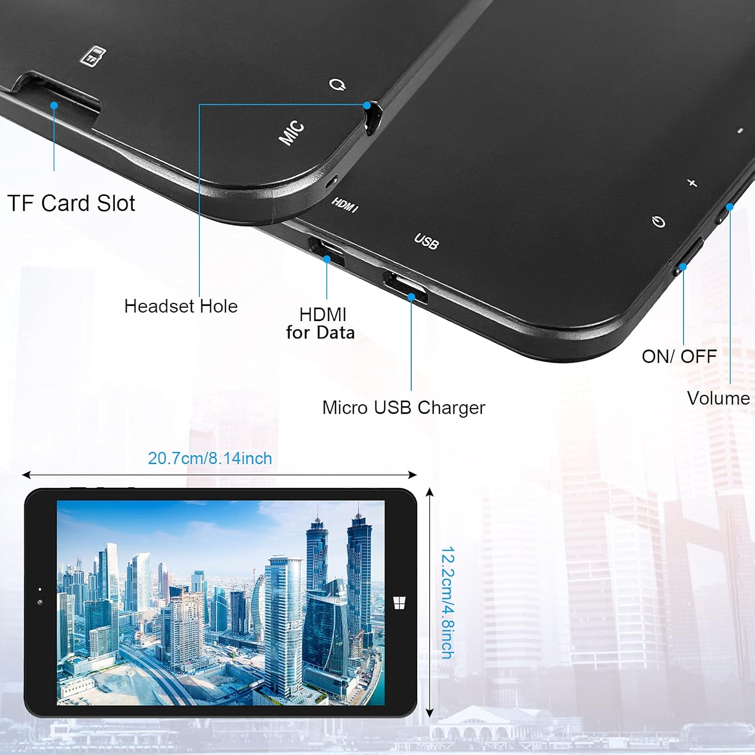 8" Windows Tablet with Micro USB, 4GB RAM 64GB Tablet with Windows 10 Home, Mini Business Touchscreen PC Computer with Bluetooth 4.0, WiFi, 2MP Dual Cameras, Headphone Jack,HDMI, 4000mAh Battery