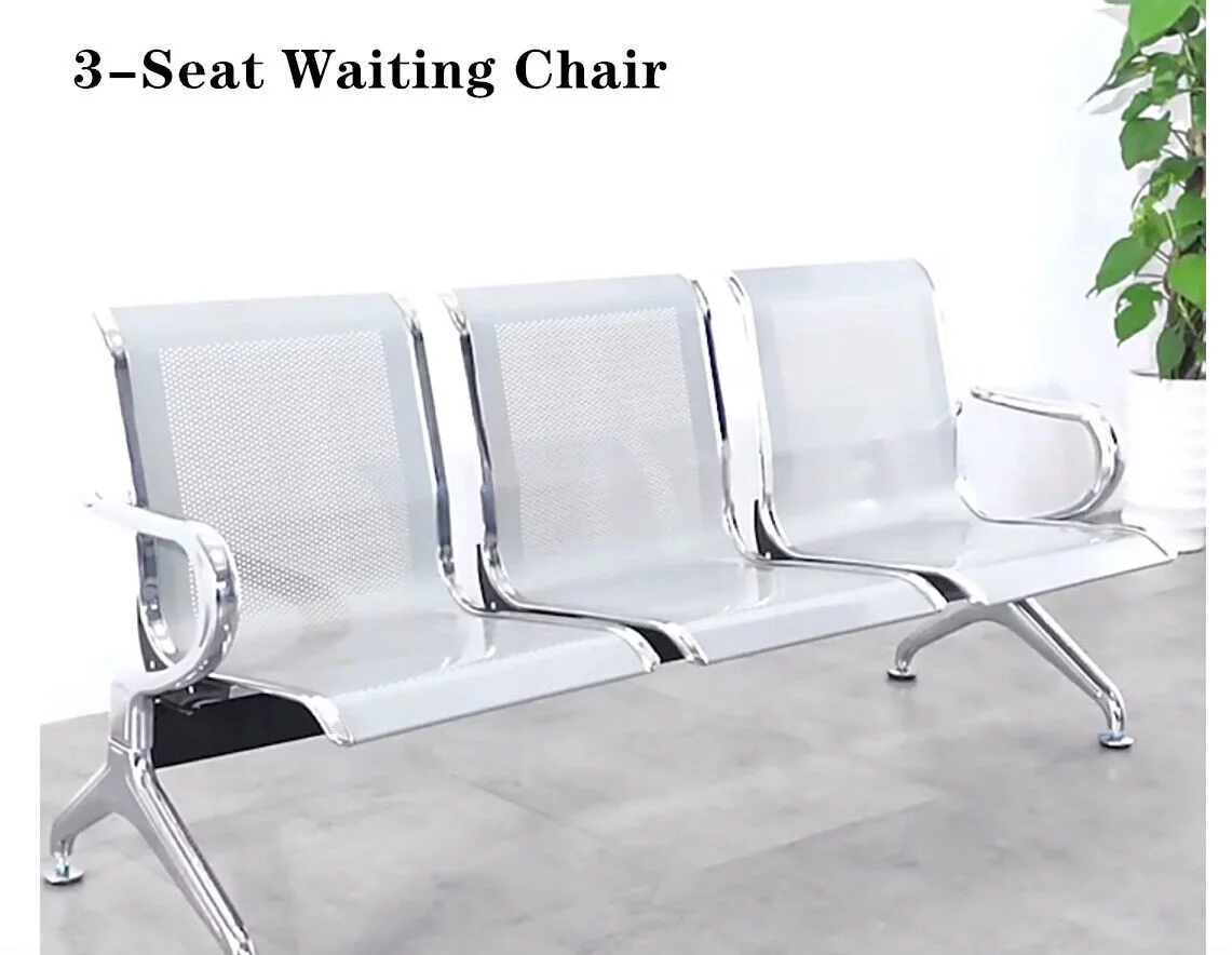 Miumaeov Office Reception Chair 3-Seat Guest Reception Chairs Waiting Room Chairs Steel Reception Bench with Arms for Airports Hospitals Barber Stores Silver