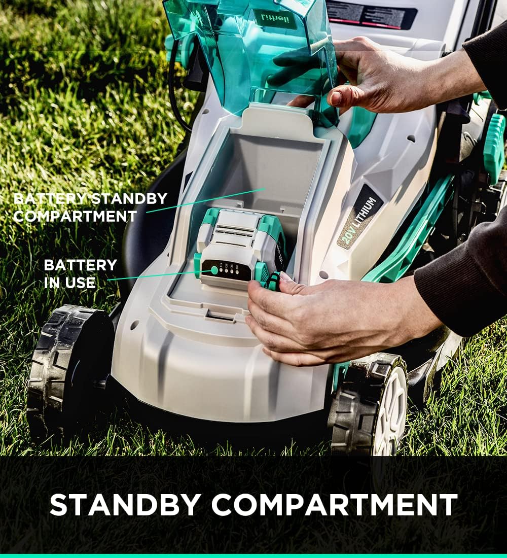 Litheli Cordless Lawn Mower 13 Inch, 5 Heights, 20V Battery Lawnmower for Garden, Yard and Farm, with Brushless Motor, 4.0Ah Battery & Charger Included