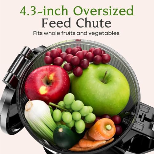 Cold Press Juicer, 200W Masticating Juicer 4.3" Large Feed Chute Fit Whole Fruits Vegetables, Slow Juicer with 2 Auger | Tritan Materials | BPA Free | Easy to Clean with Brush| Juice Recipes