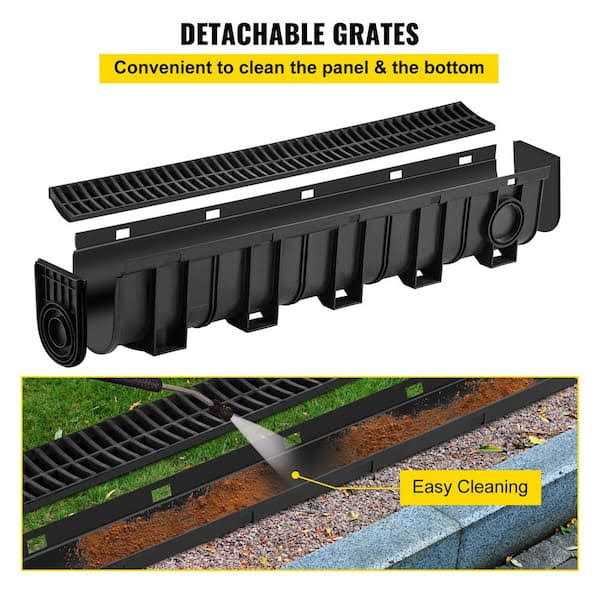 VEVOR Trench Drain System Channel Drain with Plastic Grate 5.9x7.5-Inch HDPE Drainage Trench - Shop Hardware Tools Online Store