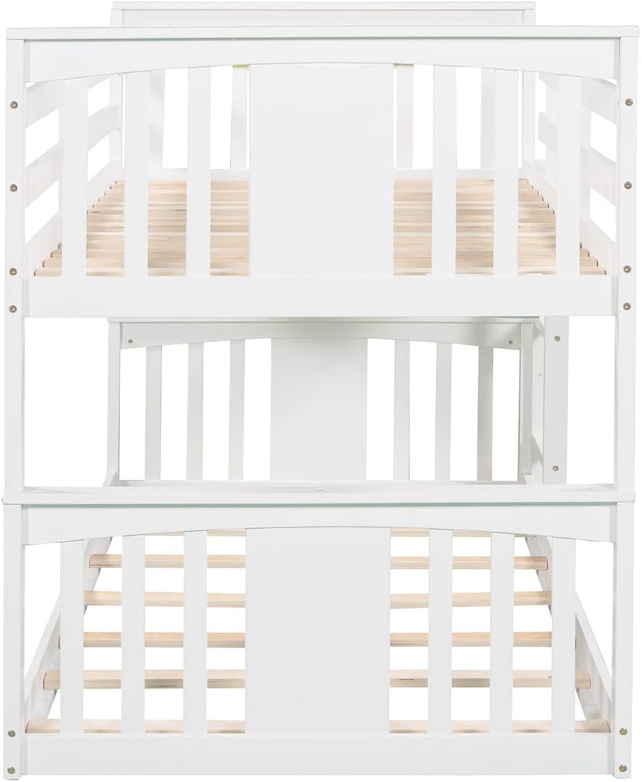 Twin Bunk Beds Low Bunk Bed Frame Wood Twin over Twin Bunkbed for Kids Toddlers Boys Girls Bedroom, White