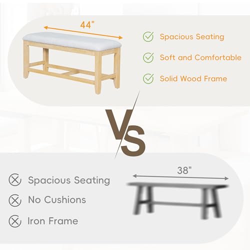 Farmhouse Kitchen Table Set with 1 Upholstered Bench and 4 Dining Chairs, 6-Piece Wood Dining Table Set for Kitchen, Dining Room, Dinette, Breakfast Nook, Grey + White