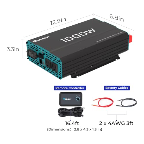 Renogy Inverter PUH, 3000W Pure Sine Wave Power Inverter with UPS Transfer Switch & Bluetooth, 12V DC to 120V AC Converter for RV, Truck, Home,Camping - 6000W Surge Power, Remote Monitoring