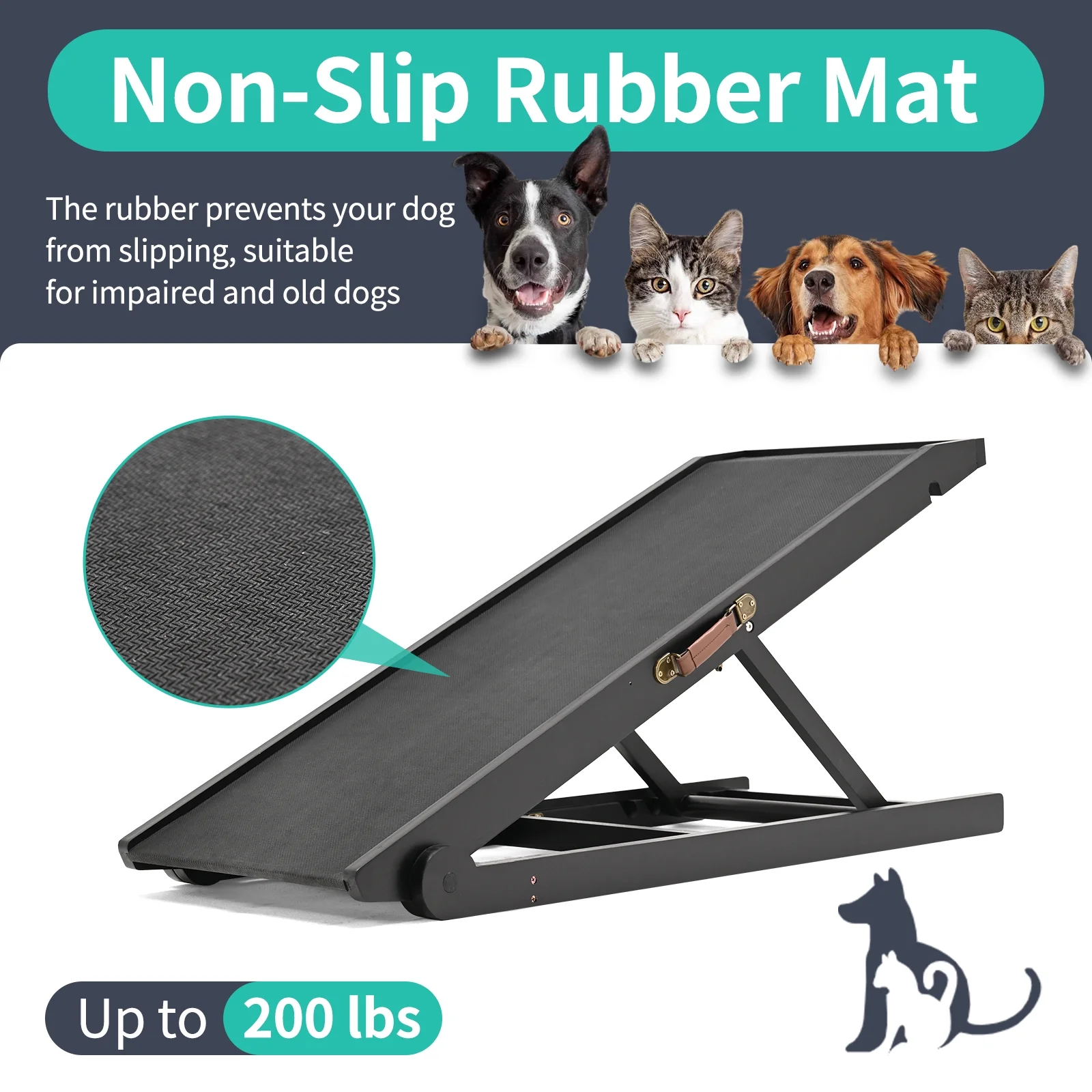 Slsy Dog Ramp with Upgrade Rubber Mat, 4 Level Adjustable 41.3" Folding Pet Ramp for Bed, Couch, SUV, for Small & Large Old Dogs & Cats, Supports up to 150 lbs