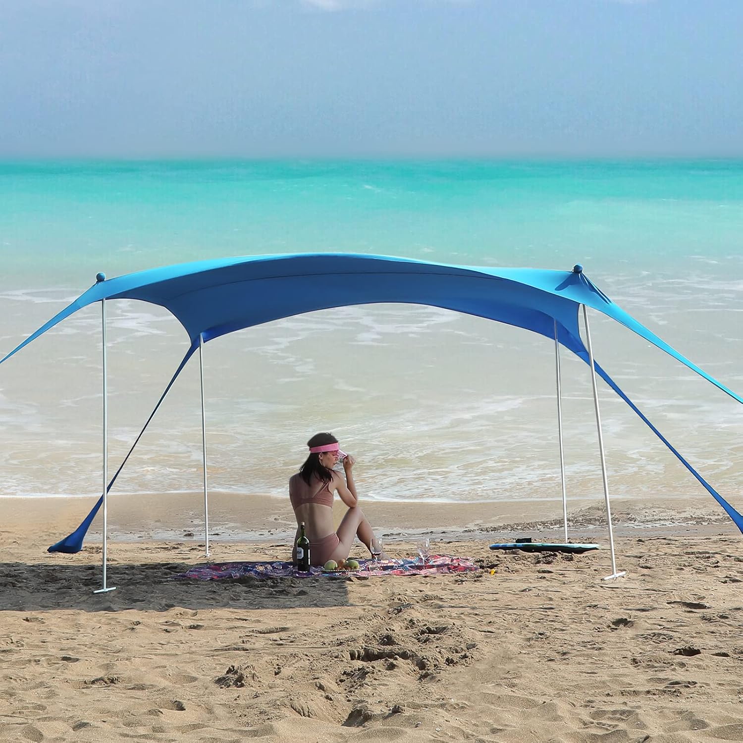 Sunhigo Beach Shade Canopy UPF50+ Family Beach Tent with 4 Aluminum Poles, Sand Shovel and Carry Bag, Portable Beach Sunshade Pop Up Sun Shelter for Beach,Fishing,Backyard and Picnics (10x10 Ft,Navy)