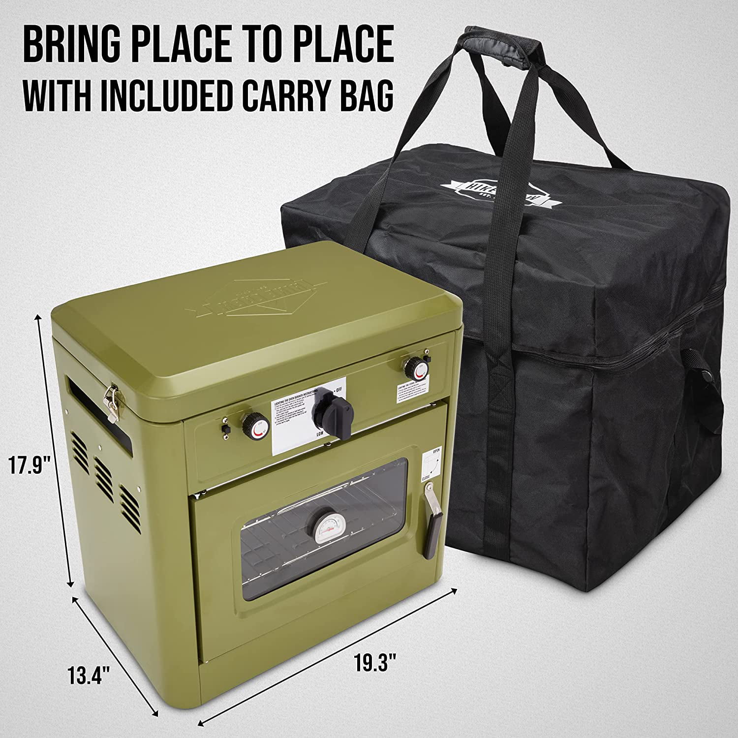 Hike Crew Outdoor Gas Camping Oven W/Carry Bag, 2 Burner Portable Propane-Powered Stove