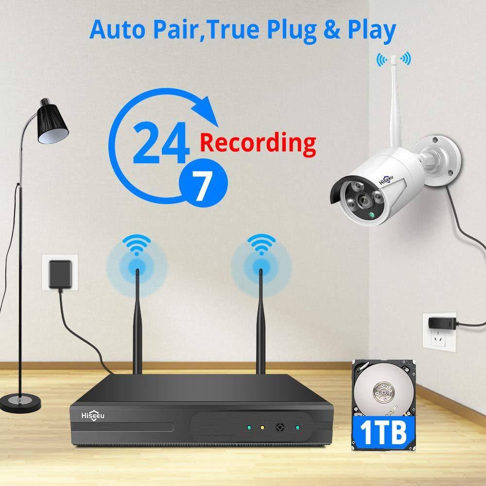 Hiseeu Expandable 8CH Wireless Security Camera System with 1TB Hard Drive One-Way Audio