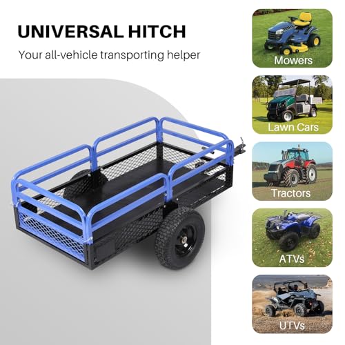 Heavy Duty Steel ATV Dump Trailer, 1500-Pound Load Capacity, Tow Behind Dump Cart Garden Trailer, with Removable Sides and 2 Tires, for Mowers, Tractors, ATV, UTV