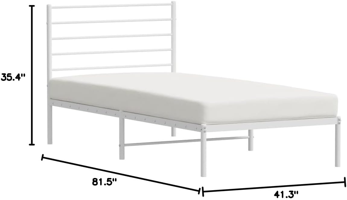 Asomie Indoor Fashion Furniture Beds Accessories Metal Bed Frame with Headboard White 39.4"x78.7"Bed Frames US Stock Fast Shipment White