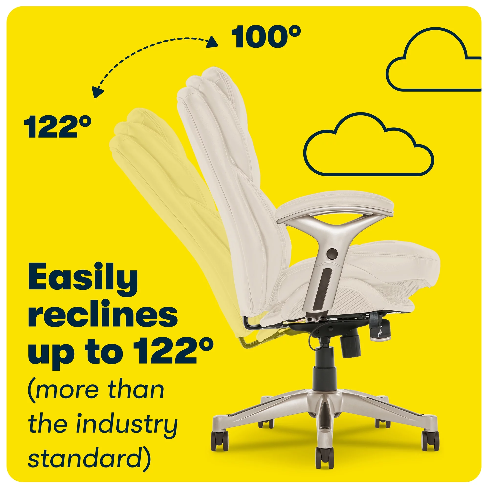 Serta Bonded Leather Office Chair with True Wellness BIM Tech, 250 lb. Capacity, Ivory
