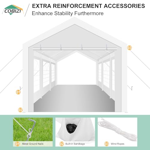 COBIZI 20x40 Party Tent Heavy Duty, Galvanized Wedding Tent, Event Shelter for Parties, Outdoor with Removable Sidewall & Built-in Sandbag, Carpas para Fiestas, Large Canopy, Waterproof, White