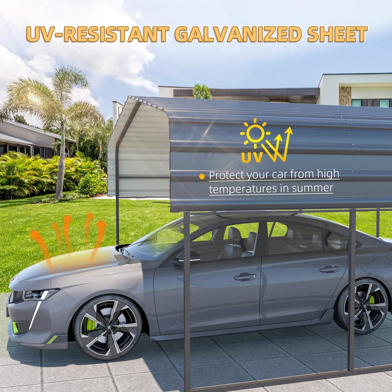 12'x20' Heavy Duty Metal Carport, Multi-Purpose Car Shelter with Galvanized Steel Roof, Upgraded Extra Large Garage for 2 Car, Boats and Tractors