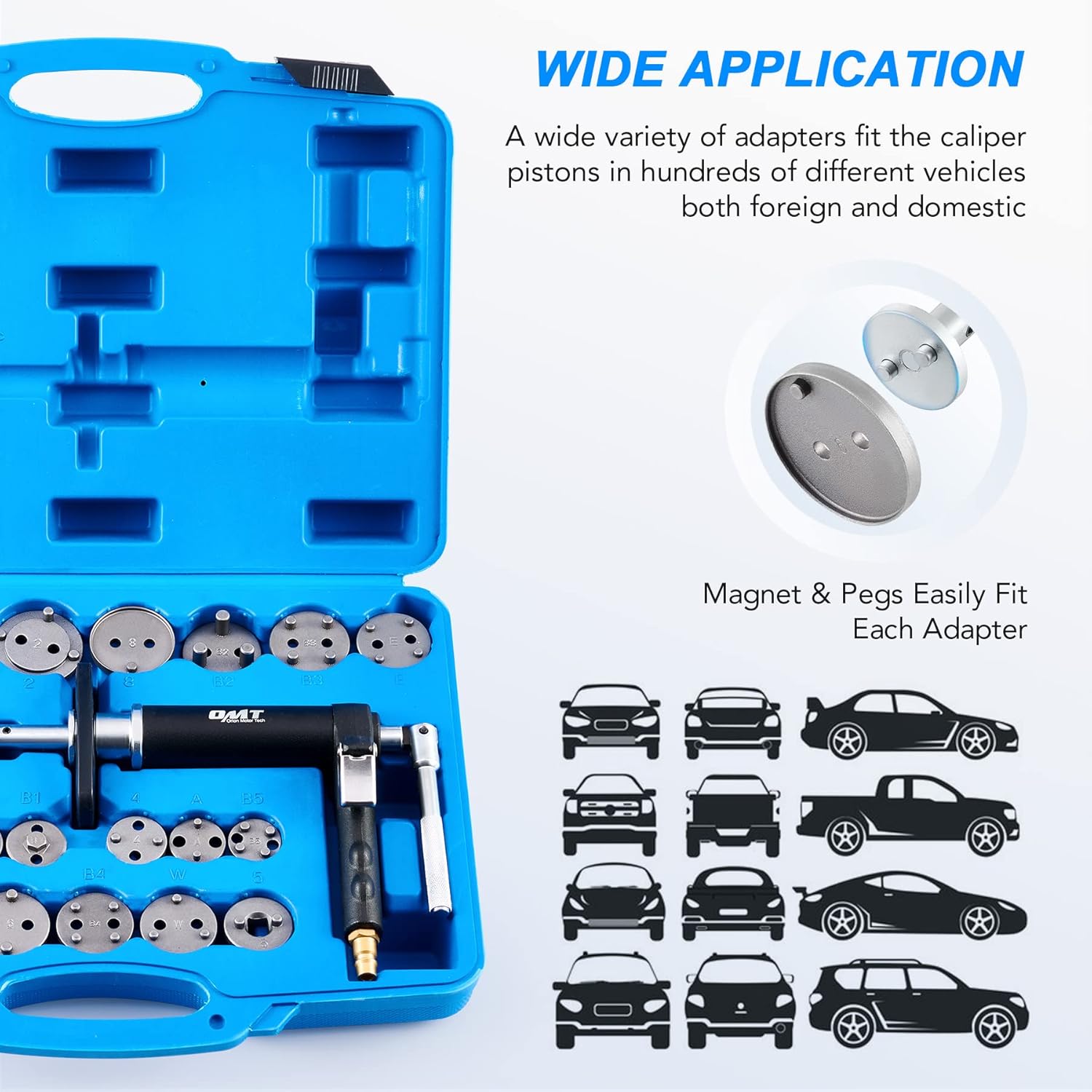 Orion Motor Tech 23pc Brake Caliper Compression Tool, Pneumatic Brake Caliper Tool with 22 Disc Adapters and 2 Caliper Hangers, Brake Piston Compressor Tool for Mechanics