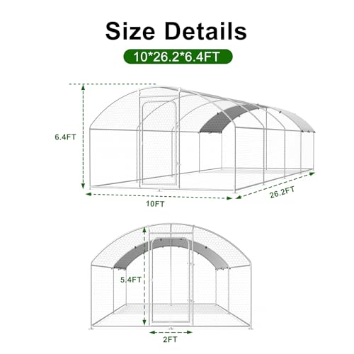 Large Metal Chicken Coop Walk-in Poultry Cage Chicken Run Pen Dog Kennel with Waterproof and Anti-Ultraviolet Cover for Outdoor Farm Use(9.8' L x 19.7' W x 6.4' H)
