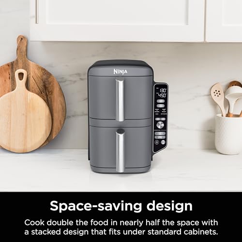 Ninja Air Fryer, 8 QT DoubleStack 2-Basket, Space Saving Design, Cooks 2lb Chicken Wings, Feeds up to 6 People, 6-in1 Air Fryer, Roast, Bake & More, Easy to Clean, Dishwasher Safe Parts, Black, SL201