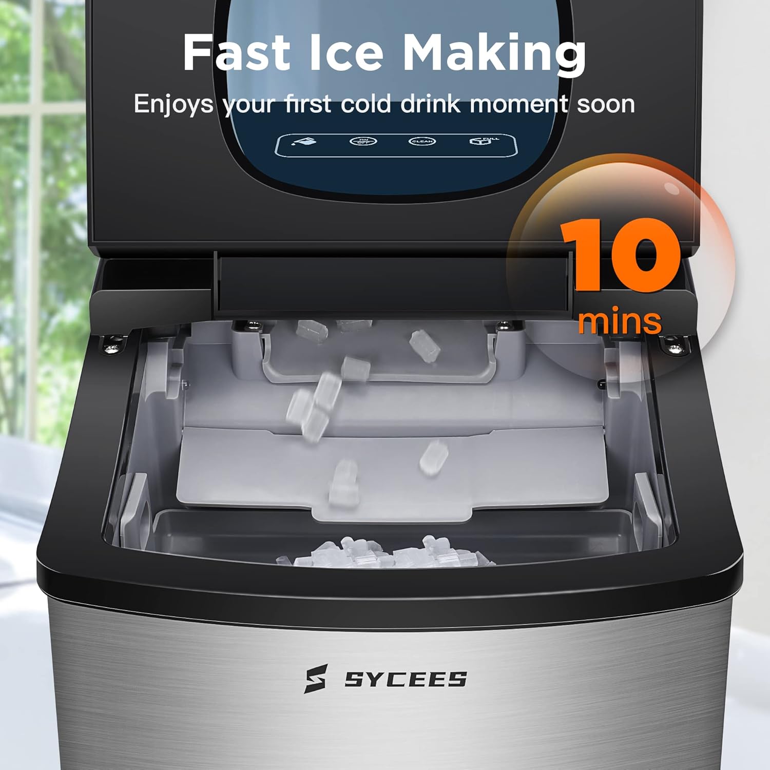 Nugget Ice Maker for Countertop, 33lbs/24h, Sonic Ice Ready in 10 Mins, 5lbs Ice Storage, Self-Cleaning Function, Touch Control, Stainless Steel Pellet Ice Machine for Home Kitchen, Bar, Office