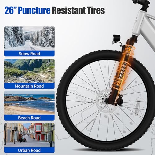 Electric Bike, 1000W Peak Motor, 26” Electric Mountain Bike, 375Wh Removable Battery, 40 Miles Range & 22 Mph Step-Over Ebike for Adults, Electric Bicycle for Commute, 7 Speed