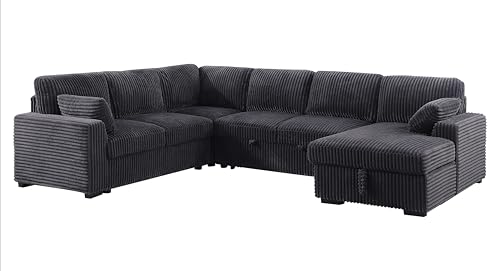 Oversized U-Shaped Sectional Sofa Couch Plush Corduroy Upholstered Modular Deep Seat Sofa&Couch Sectional W/Right Facing Chaise Lounge and 7 Toss Pillows for Home Apartment Living Room Furniture Sets