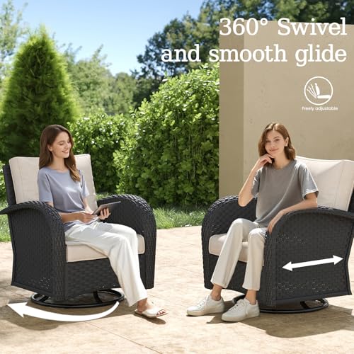 5 Pieces Wicker Patio Furniture Set, Luxury Outdoor Conversation Set with High Back Swivel Rocker Chairs