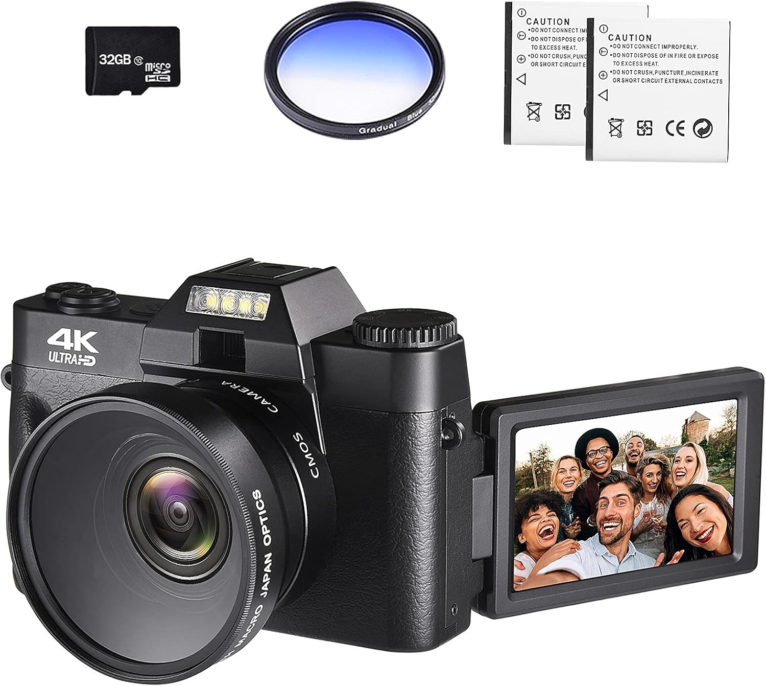 4K Digital Vlogging Camera for YouTube Autofocus Camcorder for Photography 48MP Video Camera with WiFi Connection 3.0" IPS Flip Screen, Wide Angle Lens,16X Digital Zoom (32GB SD Card, 2 Batteries)
