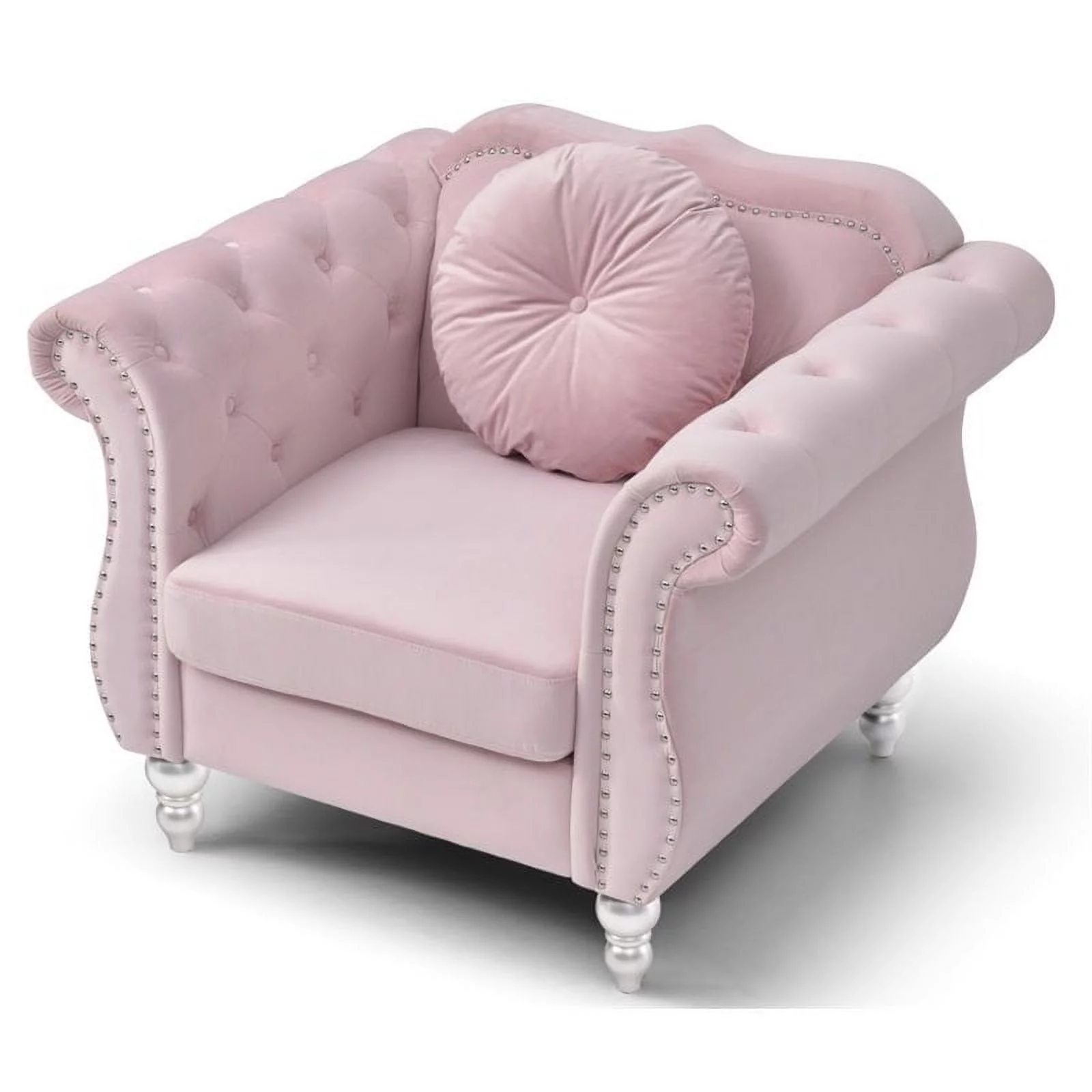 Home Square 2-Piece Furniture Set with Sofa Chaise and Chair in Pink