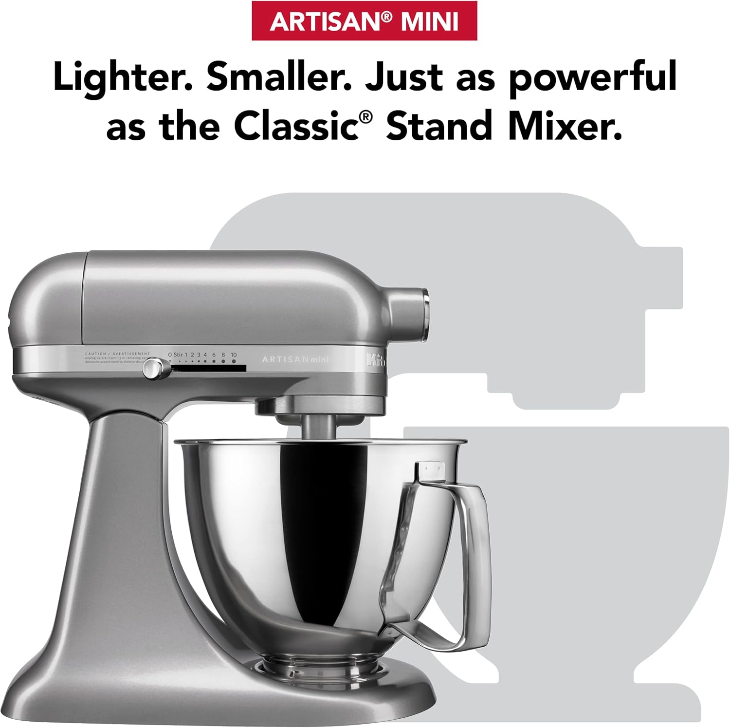 KitchenAid Artisan Mini 3.5 Quart Tilt-Head Stand Mixer - KSM3316X - Contour Silver and KitchenAid 3.5 Quart Tilt-Head Glass Bowl - KSM35GB