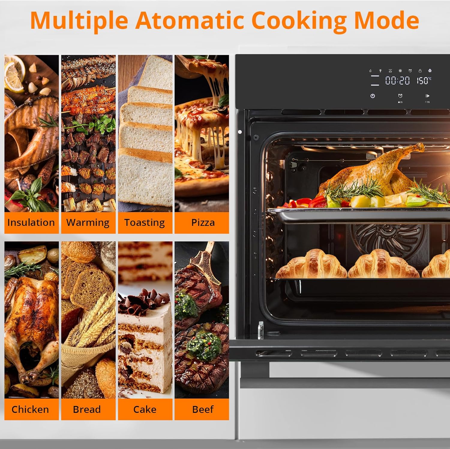 24" 2.5 CF Single Wall Oven, Built-in Convection Ovens with 11 Cooking Modes, 3000W 240V Electric Oven, Stainless Steel, Touch Control, Timer, Safety Lock