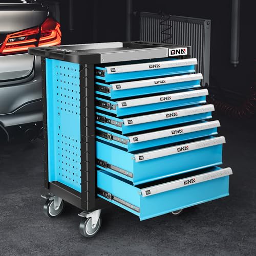 DNA MOTORING 7-Drawer Rolling Tool Cabinet Chest with Keyed Locking System Non-Slip Mat, for Garage Warehouse Workshop, Green, TOOLS-00399