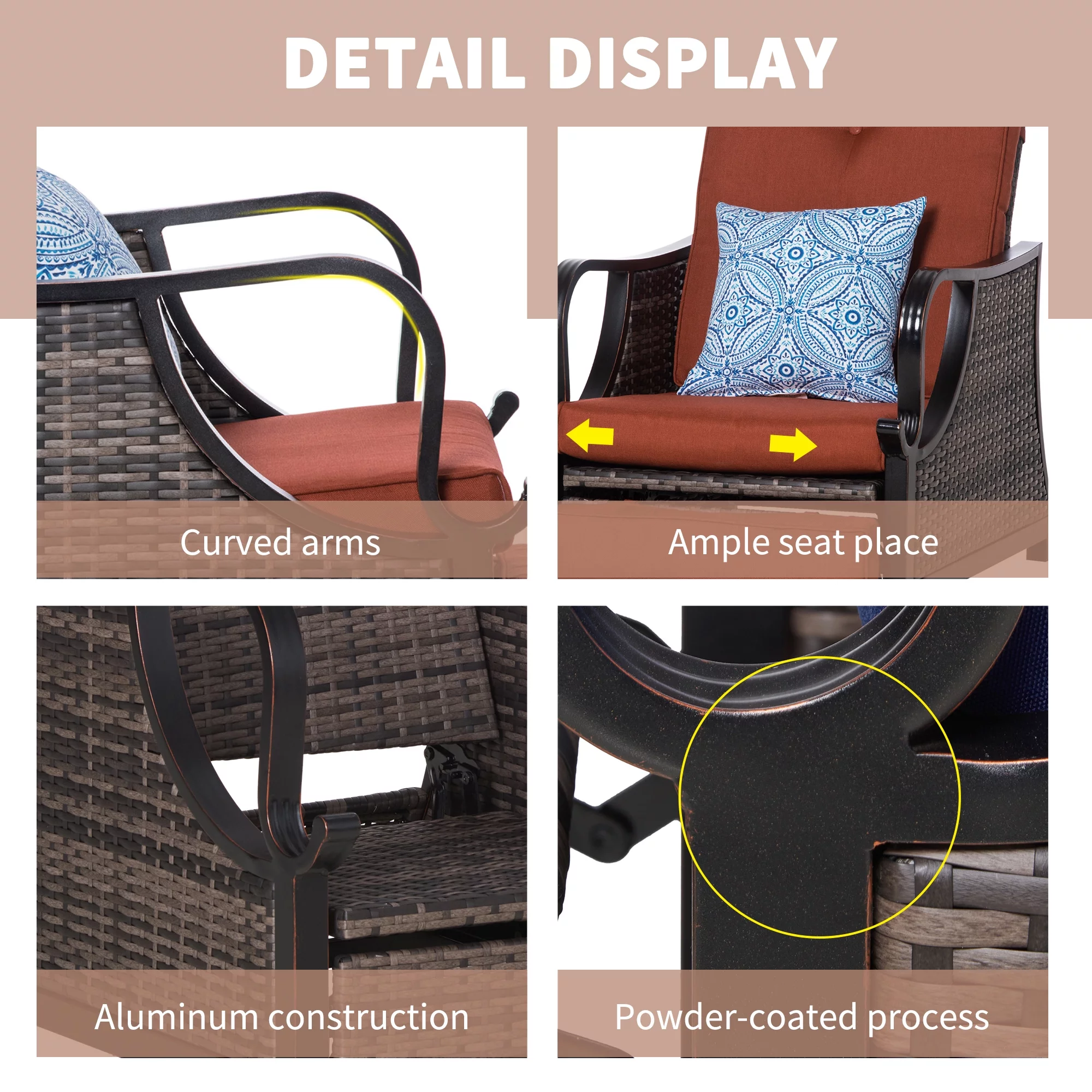 Outsunny Outdoor Recliner Chair, PE Wicker Furniture, Red