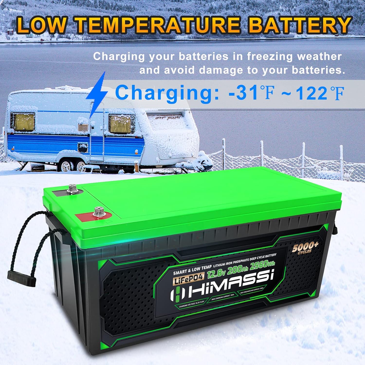 LiFePO4 Battery, 12V 400Ah Lithium Battery, Built-in 250A BMS, Lithium Ion Battery for Trolling Motor, Solar, Marine, RV Car, Camper, Home Storage, Off-Grid System