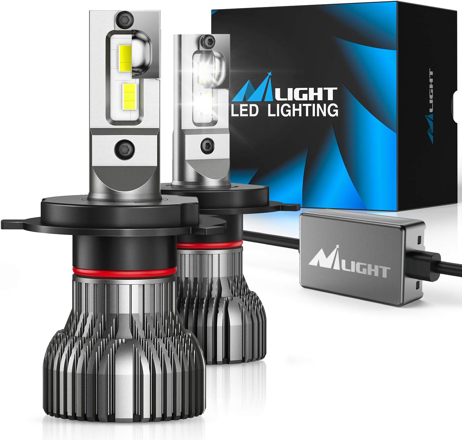 Nilight H4 LED Headlight Bulbs, H4/Hb2/9003 Hi/Lo Beam LED Headlight Bulb 6500k H4 LED Bulb Cool White IP67 Pack of 2