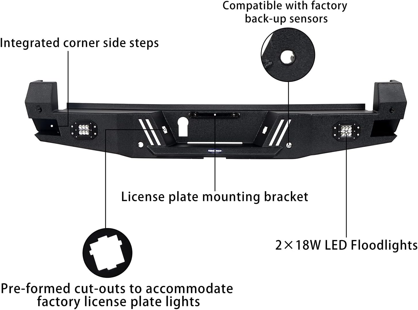 Hooke Road Tacoma Rear Bumper w/Sensor Holes + Stubby Front Bumper for Toyota Tacoma 3rd Gen 2016 2017 2018 2019 2020 2021 2022
