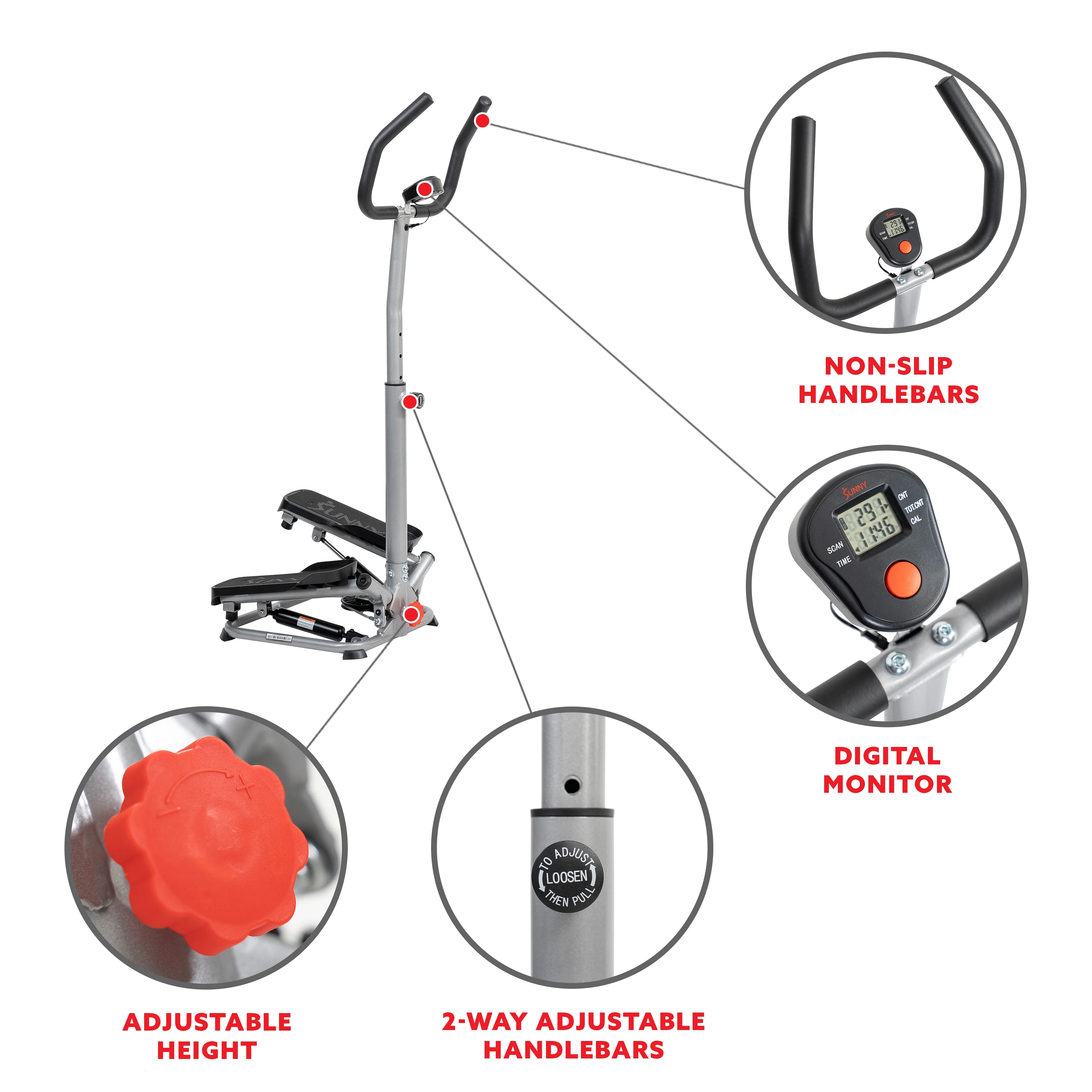 Sunny Health & Fitness Mini Twister, Stair Stepper, Climber Machine with Handlebar for Total Body Toning, SF-S020027