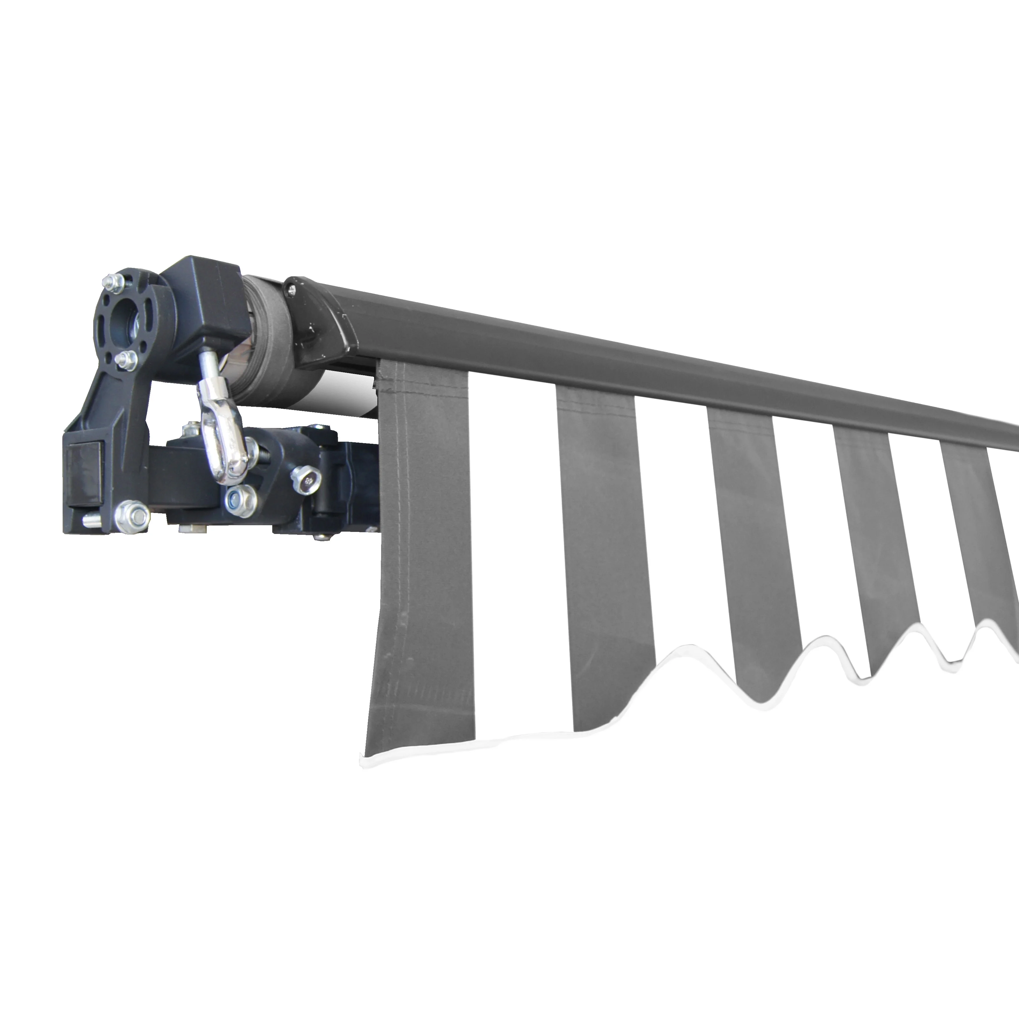 ALEKO 20' x 10' Retractable Motorized Black Frame Patio Awning, Gray and White Striped Color
