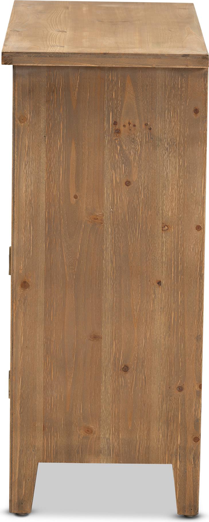 Baxton Studio Clement Rustic Transitional Medium Oak Finished 2-Door and 2-Drawer Wood Spindle Accent Storage Cabinet