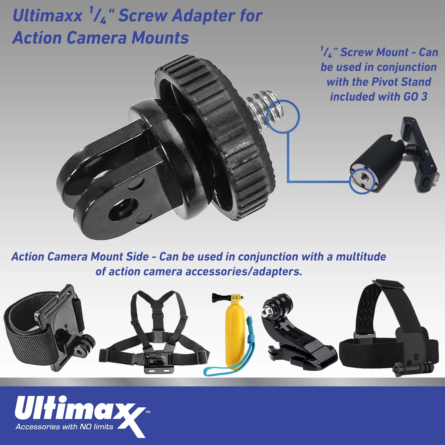 Ultimaxx Deluxe Insta360 GO 3 Action Camera Bundle (32GB) - Includes: 1/4” Screw Adapter for Action Cam Mounts, Extension Arm Helmet Mount Kit & Much More (32pc Bundle)