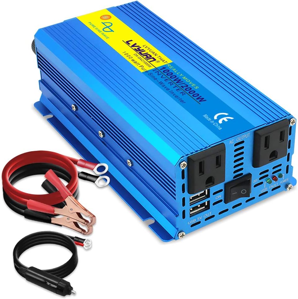LVYUAN Pure Sine Wave Inverter 3000 Watt Inverter 12V to 110V DC to AC with Remote Controller, LCD Display 4 AC Sockets and 4 USB Ports for Car Truck Solar Power (3000W with Remote Controller)