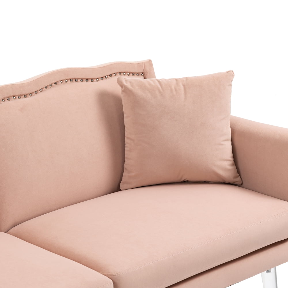 Velvet Couch, 3-Seater Loveseat Couches for Living Room, Mid Century Modern Tufted Sofa for Small Space, Bedroom, Apartment, Home Office,Pink