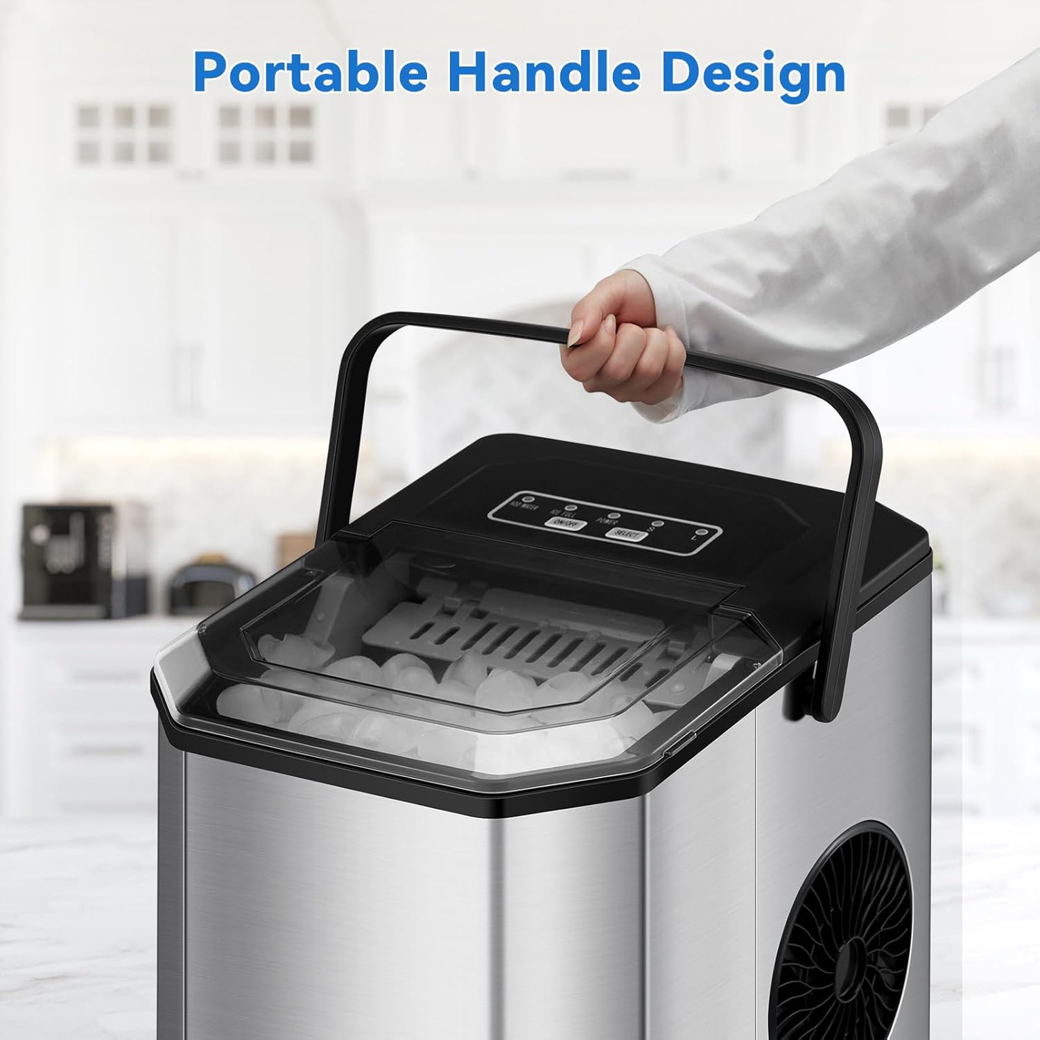 Countertop Ice Maker, 26 lbs in 24 Hrs, 9 Cubes Ready in 6 Mins with Ice Scoop and Basket, Portable Ice Cube Maker Self-Cleaning, 2 Sizes of Bullet Ice for Home Kitchen Office Bar Party
