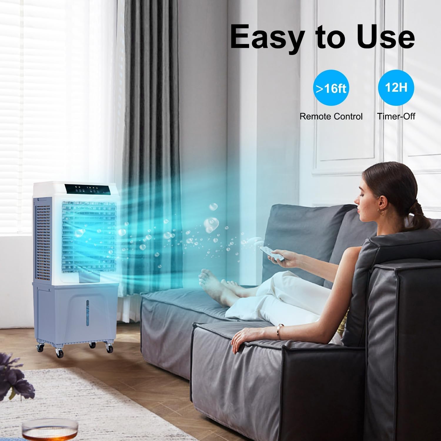Evaporative Air Cooler, Swamp Cooler Air Conditioner with 3288CFM, 3 Speeds, 12H Timer, Portable Evaporative Cooler with 10.6 Gal Tank 4 Ice Packs for Large Room Patio Garage