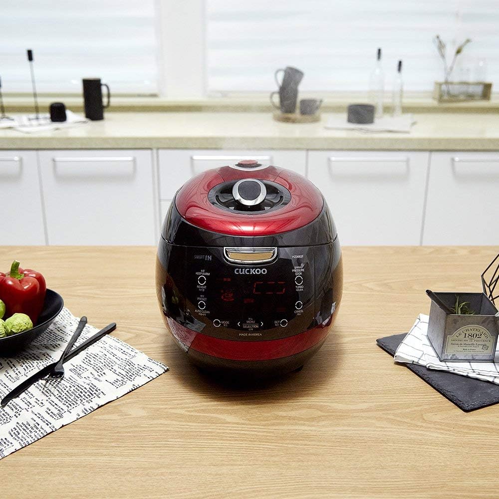 Cuckoo CRP-HZ0683FR Multifunctional and Programmable Electric Induction Heating Pressure Rice Cooker, Fuzzy Logic and Intelligent Cooking Algorithm – 6 Cups, Red (Renewed)