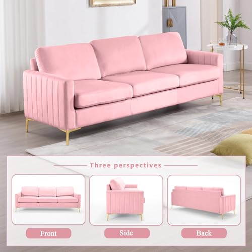 Pink Couches for Living Room Set, Comfy Tufted Velvet Couch Sofa Set Muebles Para Sala Modernos Juego De Sala Modern Living Room Furniture Sets 3 Piece ( 3 Seater Couch and Loveseat and Chair)